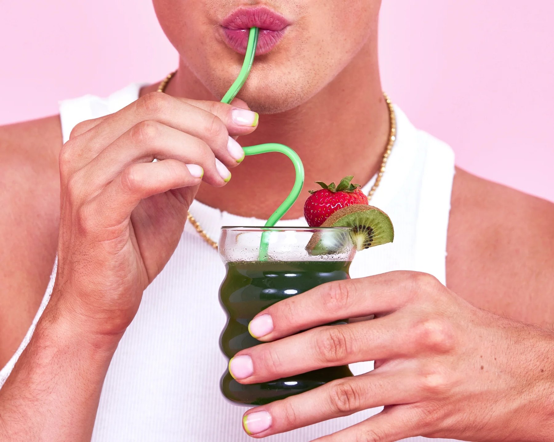 Greens through a curly straw