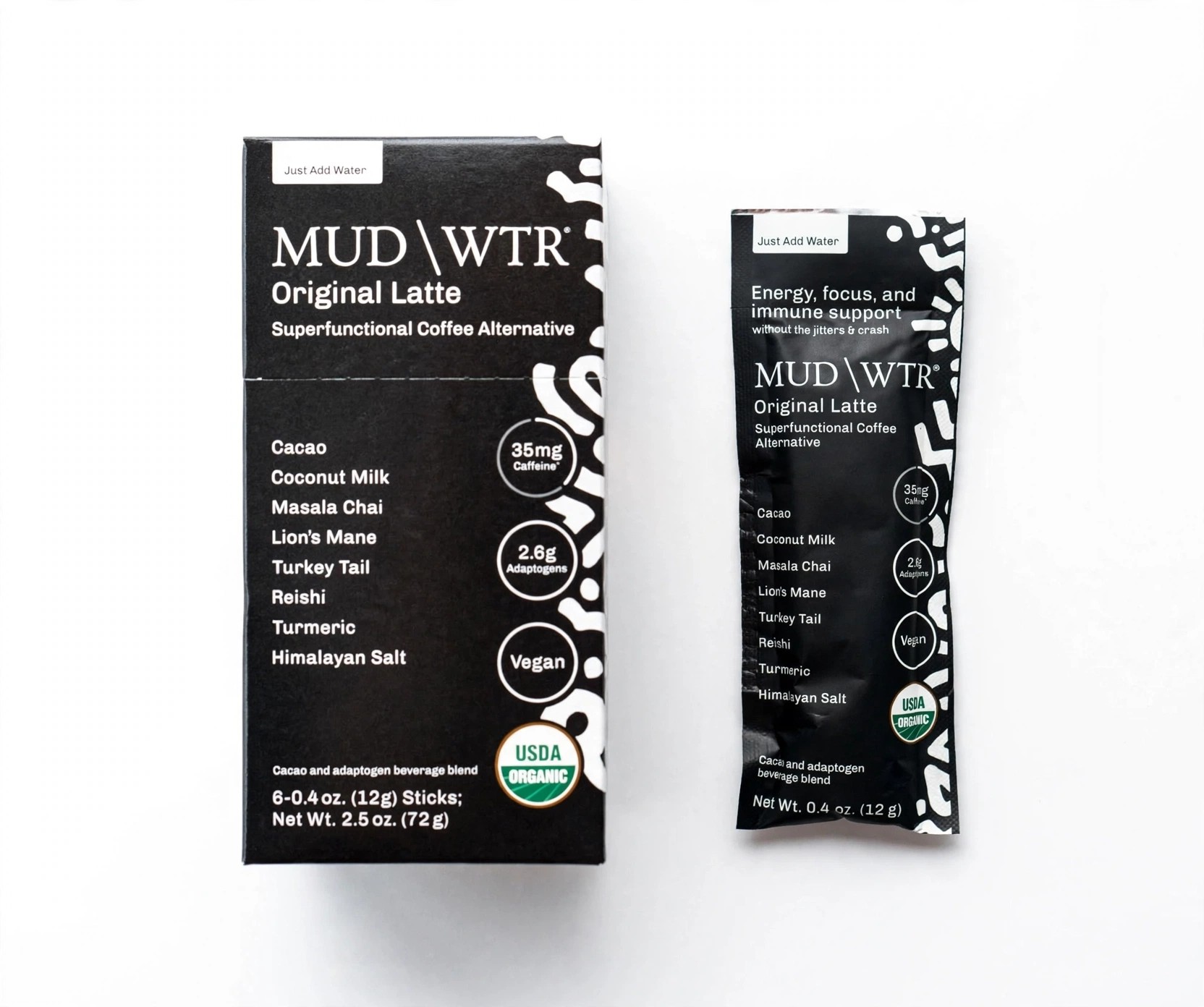 Boxed Original Latte beside a single serve stick.