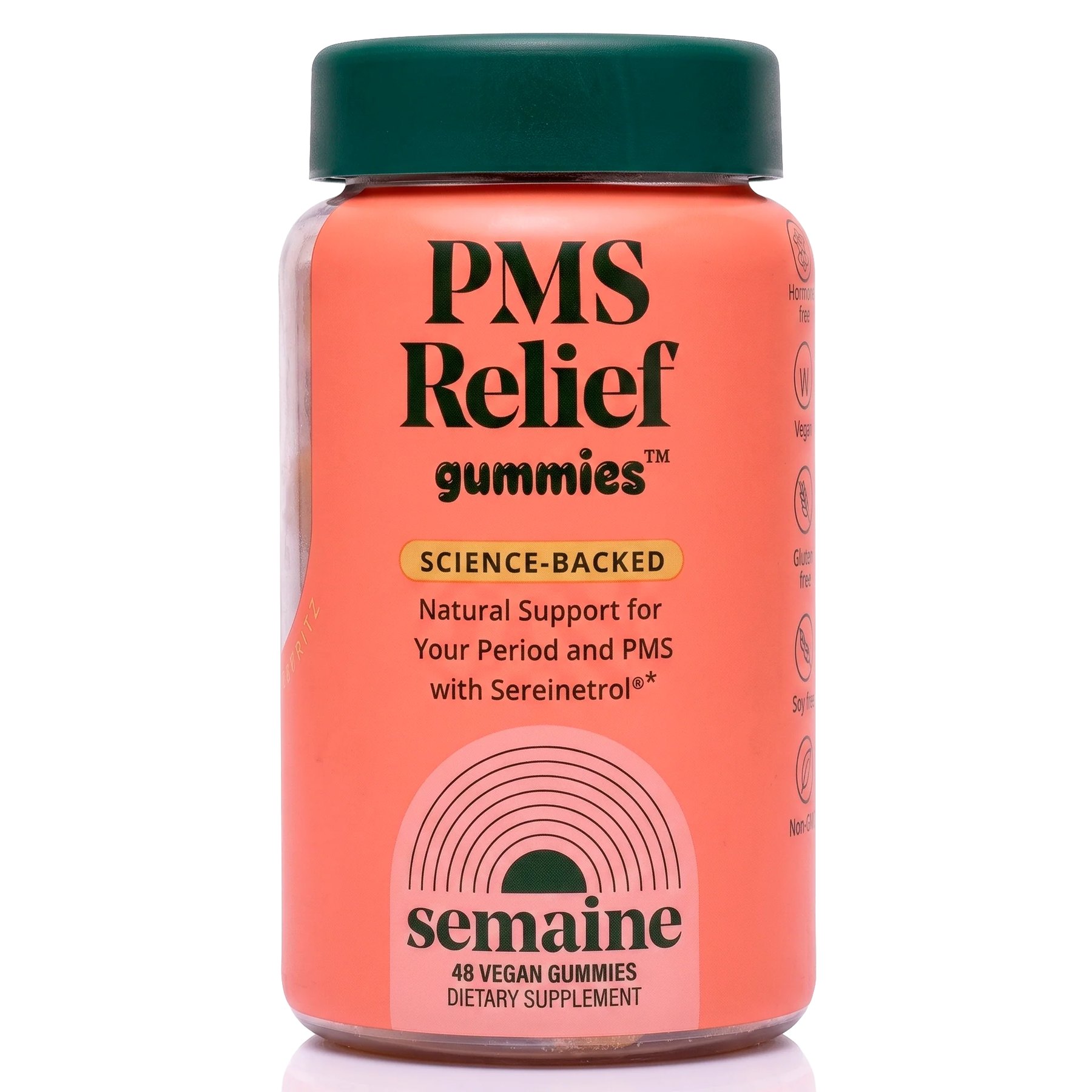 Single Semaine PMS Relief gummies bottle on white.